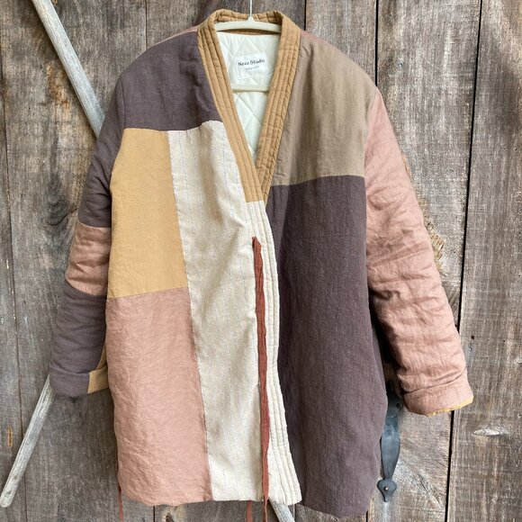 100% CottonLinen Patchwork Quilted Versatile Autumn/Winter Coat, OS,Fall Colors - Picture 8 of 15